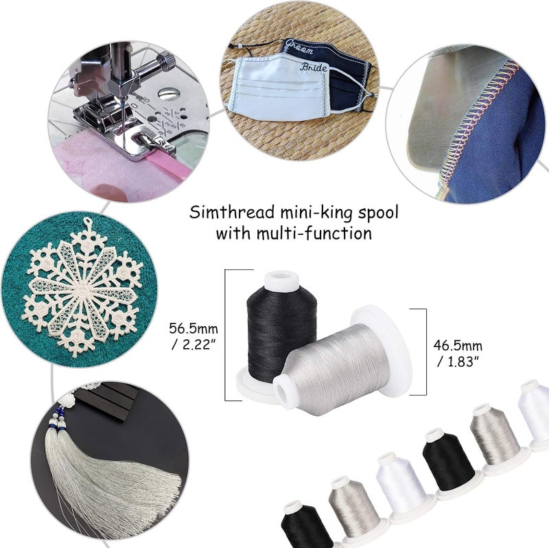 simthread Embroidery Machine Thread Kit 800Y 21 Spools Black White and Silver Grey Colors for Professional Embroidery Design - Image 2